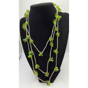 Vintage Green Glass Bead Rope Necklace‎ 62" No Clasp St Patrick's Day